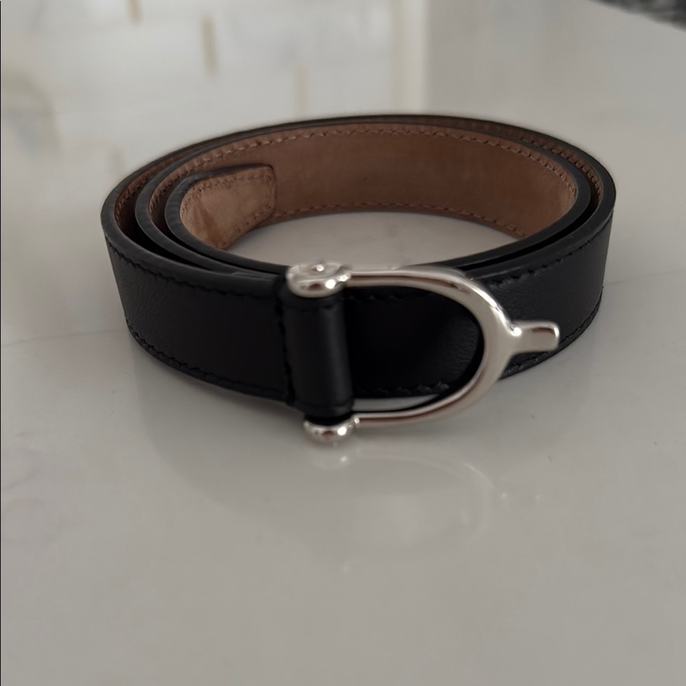 Gucci Black and Brown Leather Belt with Silver D-Ring Buckle